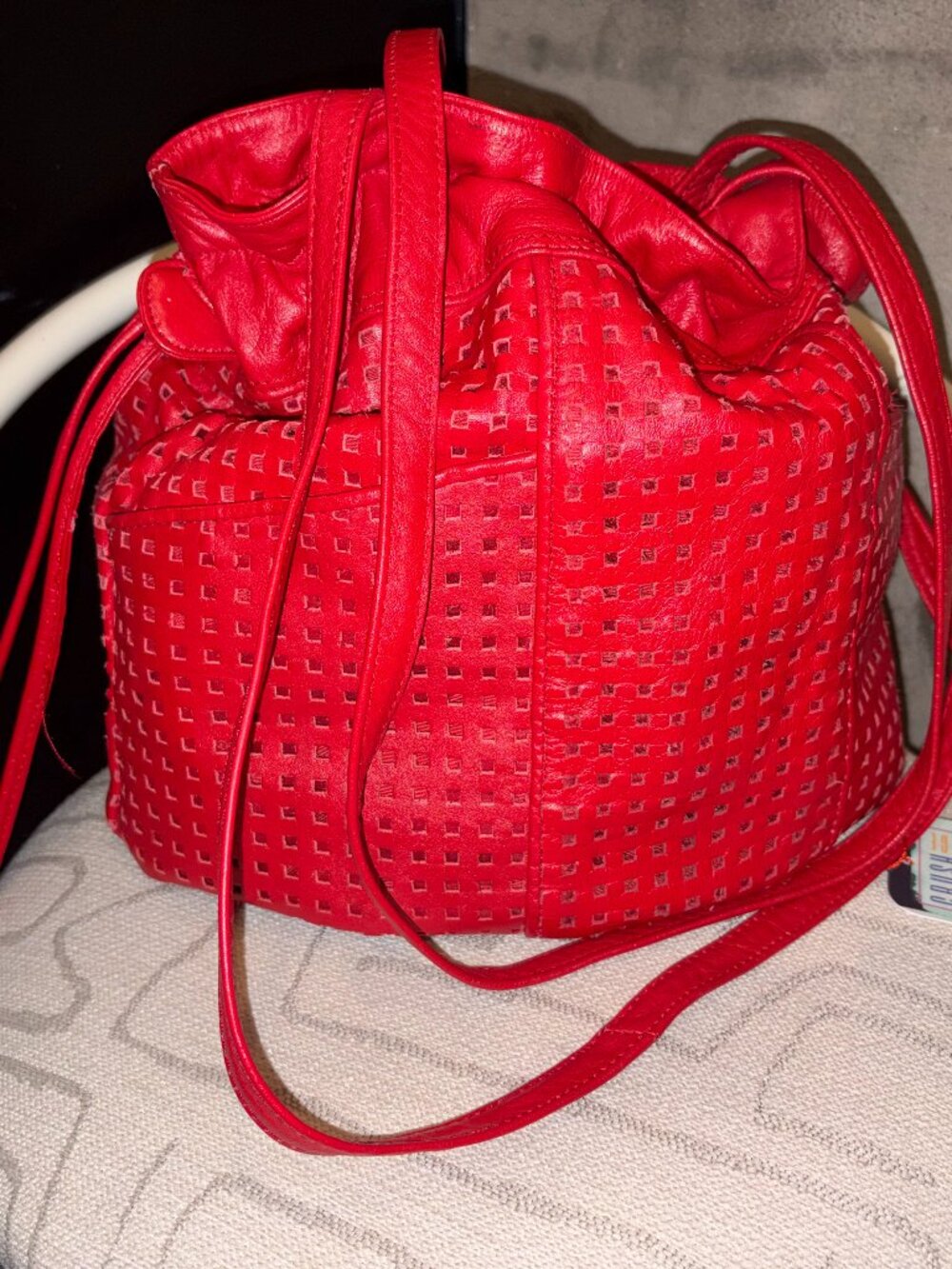 Vintage Red Leather Cut Out Bucket Bag